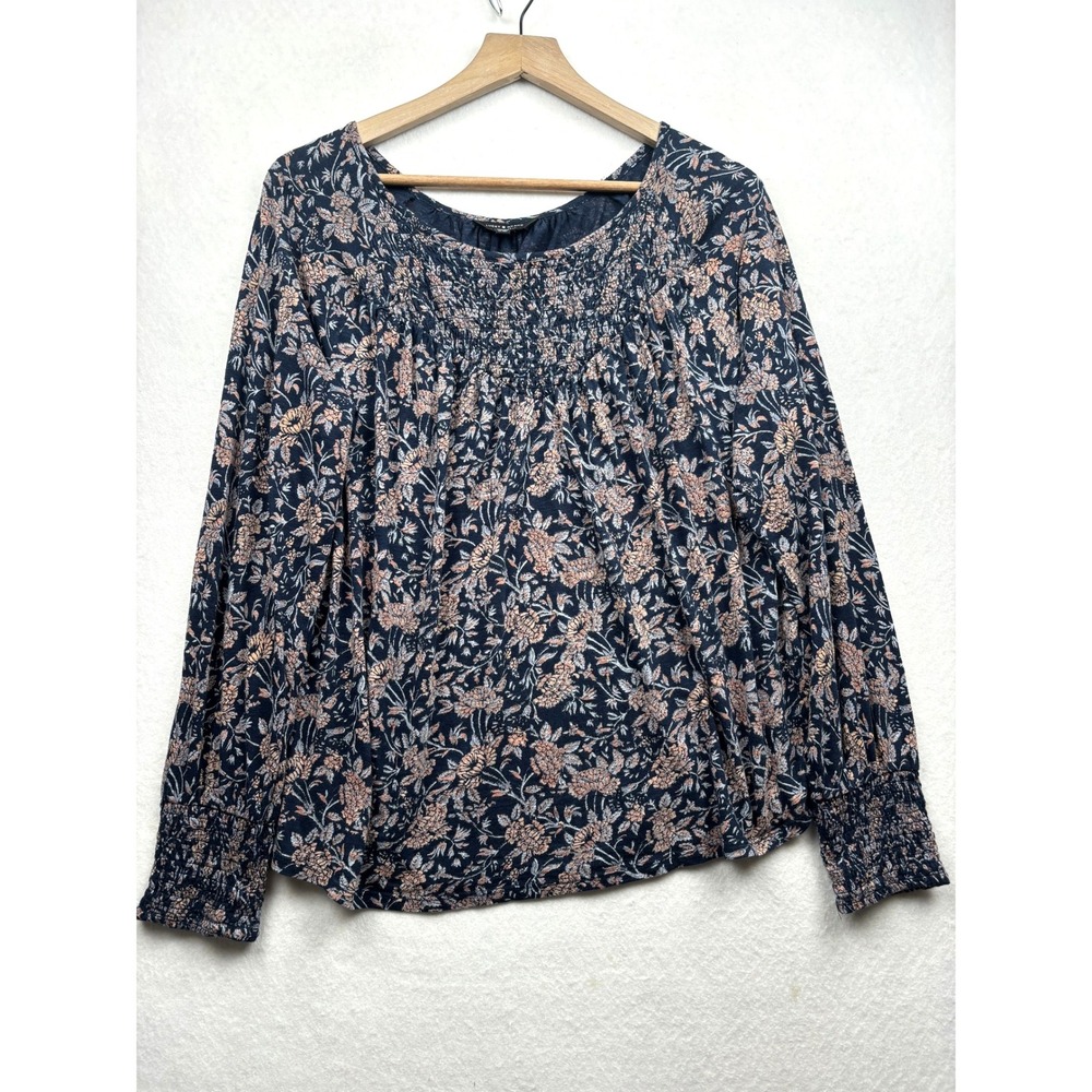 Lucky Brand Smocked Yoke Blouse Womens‎ L Boho Peasant